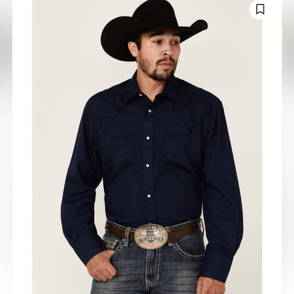 Roper navy blue pearl snap shirt